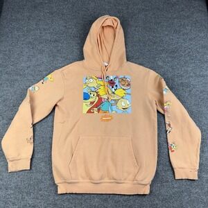 Nickelodeon Hoodie Mens Medium Orange Rugrats Hey Arnold Ren Stimpy Pullover